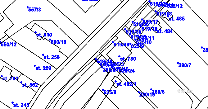 Parcela st. 619/47 v KÚ Kvíc, Katastrální mapa