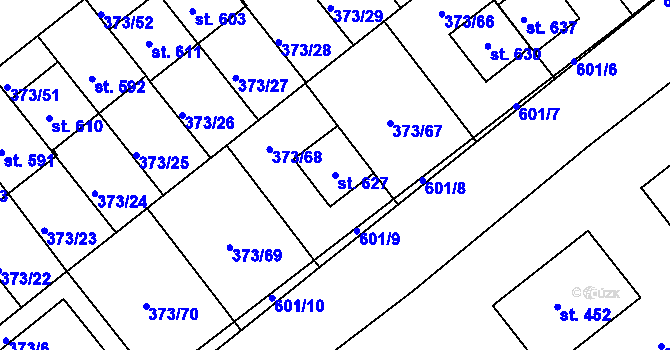 Parcela st. 627 v KÚ Kvíc, Katastrální mapa