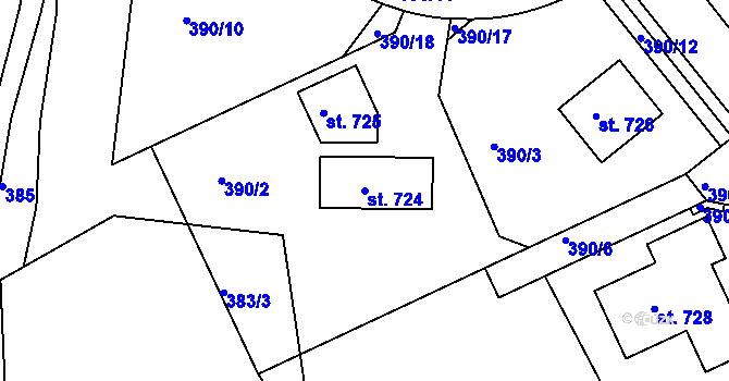 Parcela st. 724 v KÚ Kvíc, Katastrální mapa