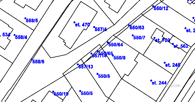 Parcela st. 550/65 v KÚ Kvíc, Katastrální mapa