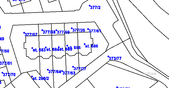 Parcela st. 686 v KÚ Kvíc, Katastrální mapa