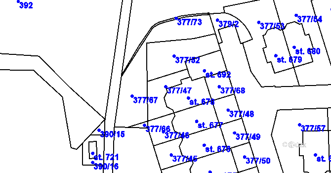 Parcela st. 377/47 v KÚ Kvíc, Katastrální mapa