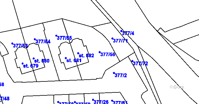 Parcela st. 377/56 v KÚ Kvíc, Katastrální mapa