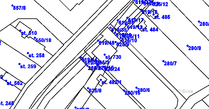 Parcela st. 730 v KÚ Kvíc, Katastrální mapa
