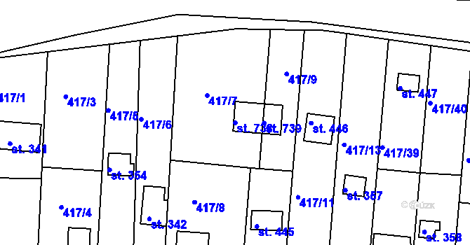 Parcela st. 738 v KÚ Kvíc, Katastrální mapa