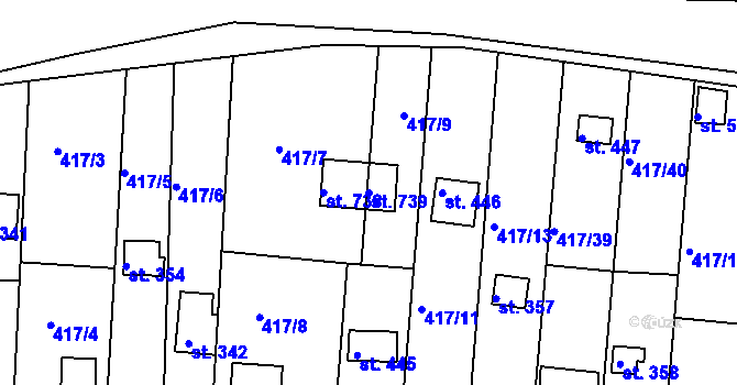 Parcela st. 739 v KÚ Kvíc, Katastrální mapa