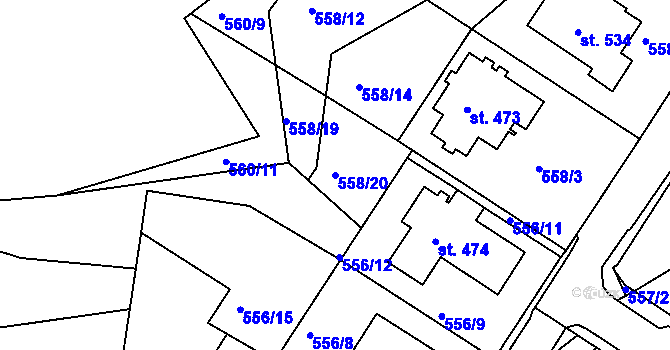 Parcela st. 558/20 v KÚ Kvíc, Katastrální mapa