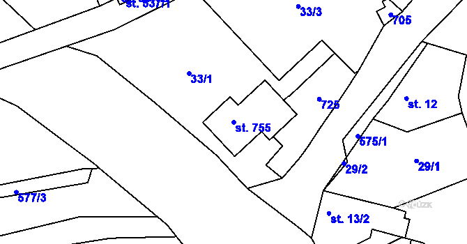 Parcela st. 755 v KÚ Kvíc, Katastrální mapa