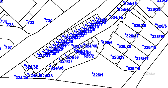 Parcela st. 324/40 v KÚ Kvíc, Katastrální mapa