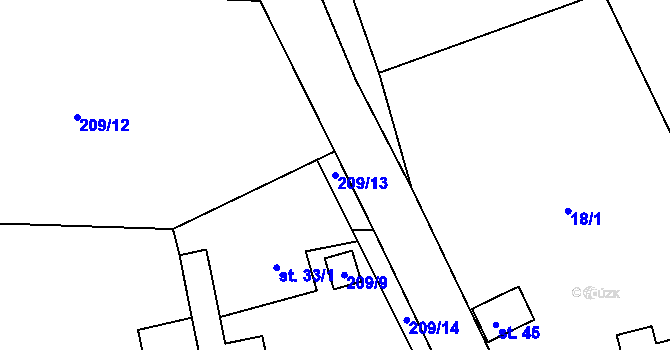 Parcela st. 209/13 v KÚ Moraveč u Mladé Vožice, Katastrální mapa