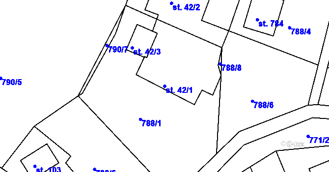 Parcela st. 42/1 v KÚ Přestavlky u Slap, Katastrální mapa