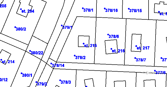 Parcela st. 215 v KÚ Přestavlky u Slap, Katastrální mapa