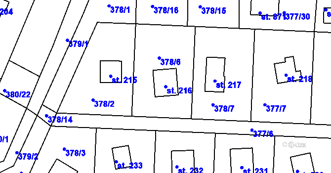 Parcela st. 216 v KÚ Přestavlky u Slap, Katastrální mapa