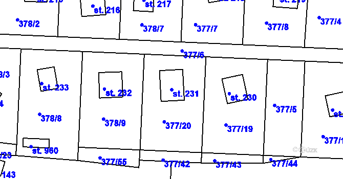 Parcela st. 231 v KÚ Přestavlky u Slap, Katastrální mapa