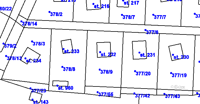 Parcela st. 232 v KÚ Přestavlky u Slap, Katastrální mapa