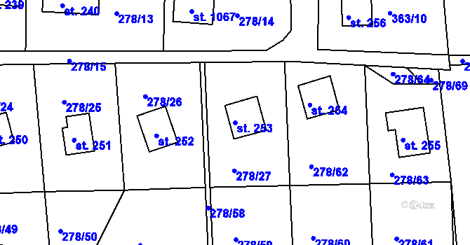 Parcela st. 253 v KÚ Přestavlky u Slap, Katastrální mapa