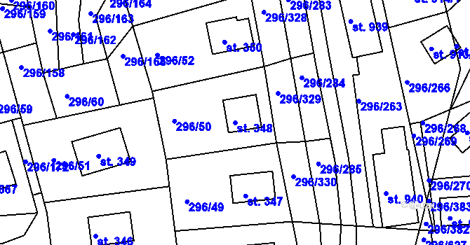 Parcela st. 348 v KÚ Přestavlky u Slap, Katastrální mapa