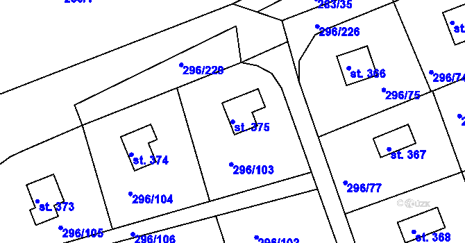 Parcela st. 375 v KÚ Přestavlky u Slap, Katastrální mapa