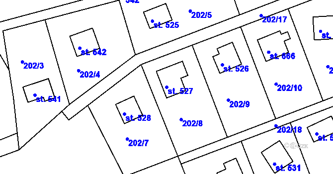 Parcela st. 527 v KÚ Přestavlky u Slap, Katastrální mapa