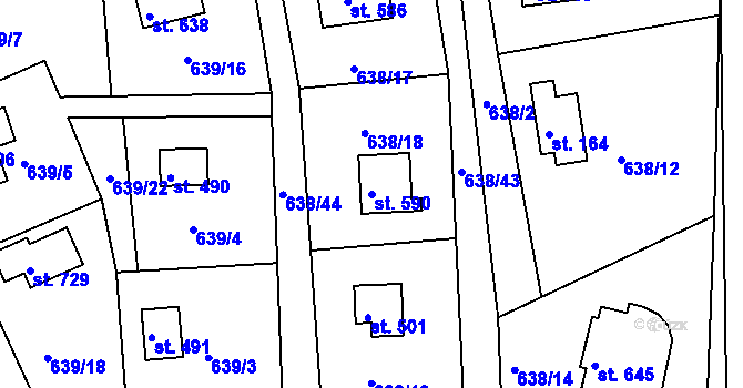 Parcela st. 590 v KÚ Přestavlky u Slap, Katastrální mapa