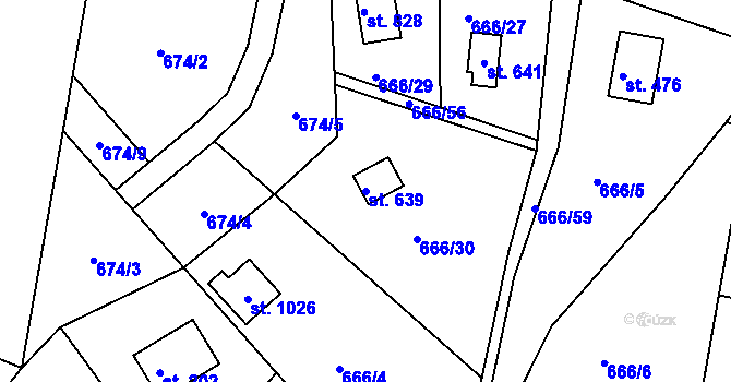 Parcela st. 639 v KÚ Přestavlky u Slap, Katastrální mapa