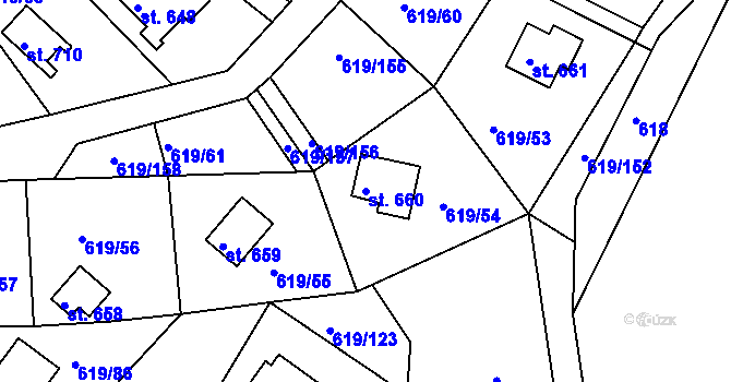 Parcela st. 660 v KÚ Přestavlky u Slap, Katastrální mapa