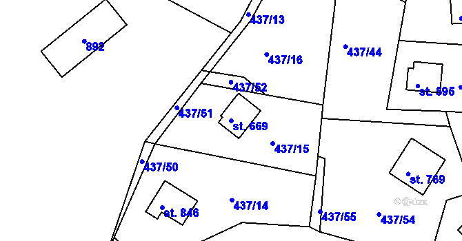 Parcela st. 669 v KÚ Přestavlky u Slap, Katastrální mapa