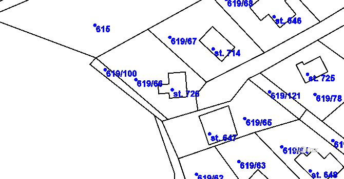 Parcela st. 726 v KÚ Přestavlky u Slap, Katastrální mapa