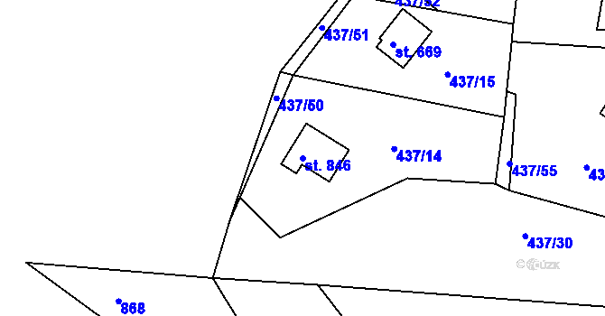 Parcela st. 846 v KÚ Přestavlky u Slap, Katastrální mapa