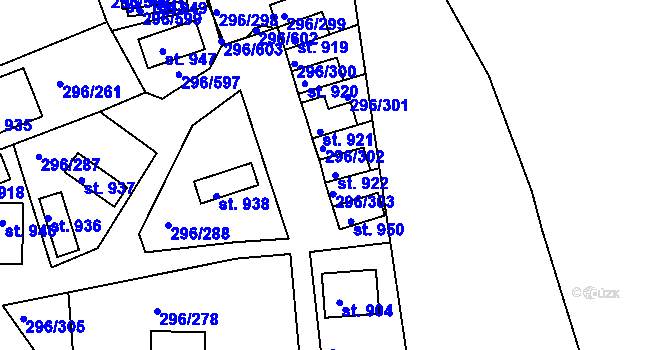 Parcela st. 922 v KÚ Přestavlky u Slap, Katastrální mapa