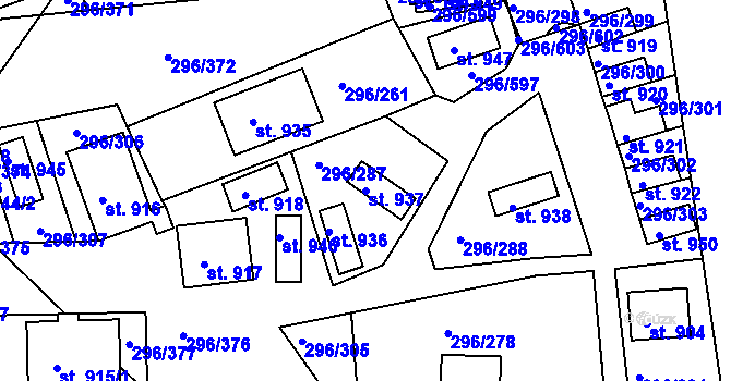 Parcela st. 937 v KÚ Přestavlky u Slap, Katastrální mapa