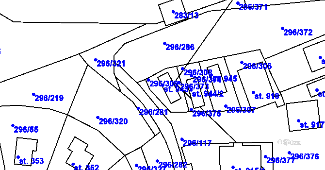 Parcela st. 943 v KÚ Přestavlky u Slap, Katastrální mapa