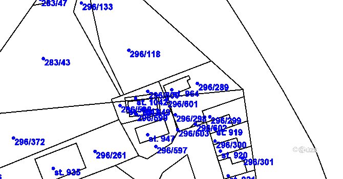 Parcela st. 964 v KÚ Přestavlky u Slap, Katastrální mapa
