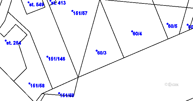 Parcela st. 60/3 v KÚ Přestavlky u Slap, Katastrální mapa