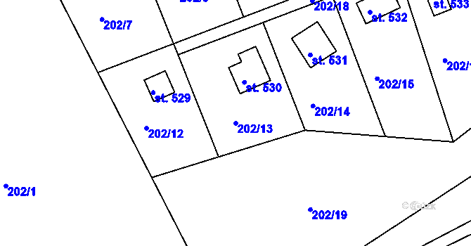 Parcela st. 202/13 v KÚ Přestavlky u Slap, Katastrální mapa