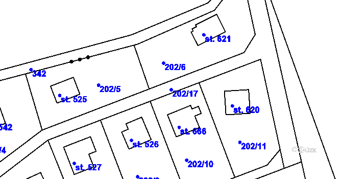 Parcela st. 202/17 v KÚ Přestavlky u Slap, Katastrální mapa