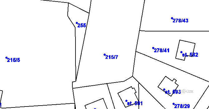 Parcela st. 215/7 v KÚ Přestavlky u Slap, Katastrální mapa
