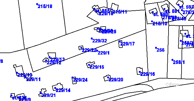 Parcela st. 229/1 v KÚ Přestavlky u Slap, Katastrální mapa