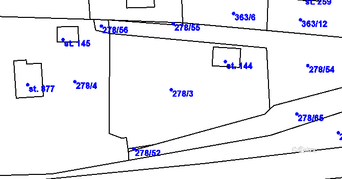 Parcela st. 278/3 v KÚ Přestavlky u Slap, Katastrální mapa