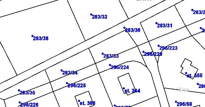 Parcela st. 283/33 v KÚ Přestavlky u Slap, Katastrální mapa