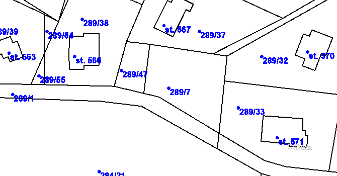 Parcela st. 289/7 v KÚ Přestavlky u Slap, Katastrální mapa