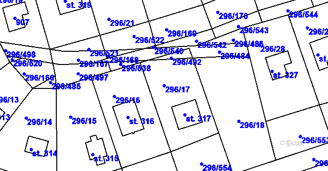 Parcela st. 296/17 v KÚ Přestavlky u Slap, Katastrální mapa