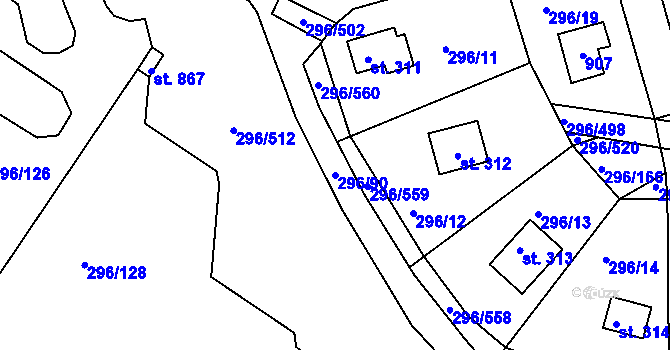 Parcela st. 296/90 v KÚ Přestavlky u Slap, Katastrální mapa