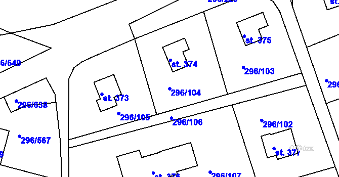 Parcela st. 296/104 v KÚ Přestavlky u Slap, Katastrální mapa