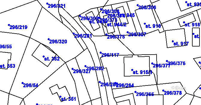 Parcela st. 296/117 v KÚ Přestavlky u Slap, Katastrální mapa