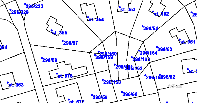 Parcela st. 296/160 v KÚ Přestavlky u Slap, Katastrální mapa