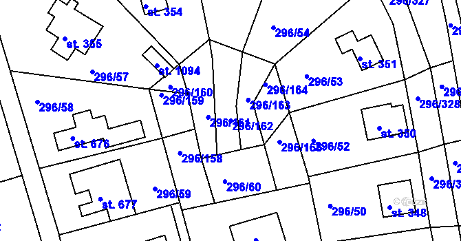 Parcela st. 296/162 v KÚ Přestavlky u Slap, Katastrální mapa