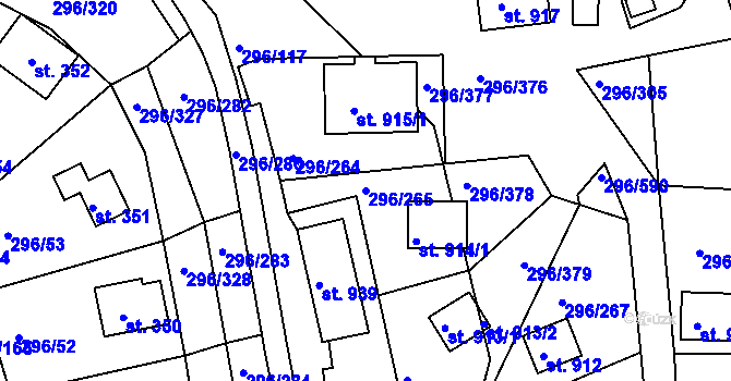 Parcela st. 296/265 v KÚ Přestavlky u Slap, Katastrální mapa