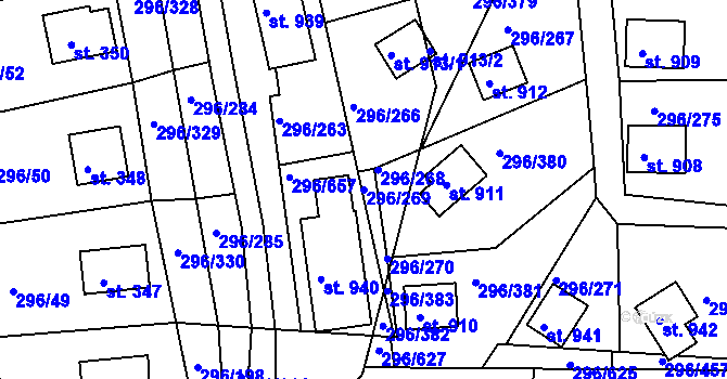 Parcela st. 296/269 v KÚ Přestavlky u Slap, Katastrální mapa