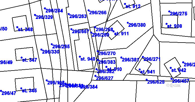 Parcela st. 296/270 v KÚ Přestavlky u Slap, Katastrální mapa